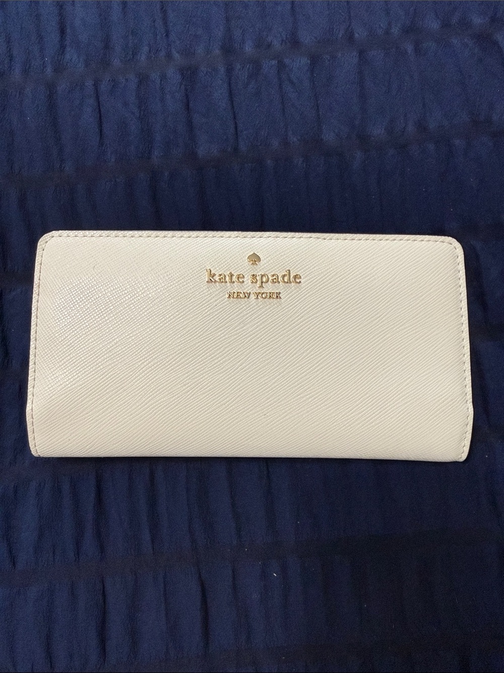 kate spade Cream Saffiano Zip-Around Wallet with Gold Logo
